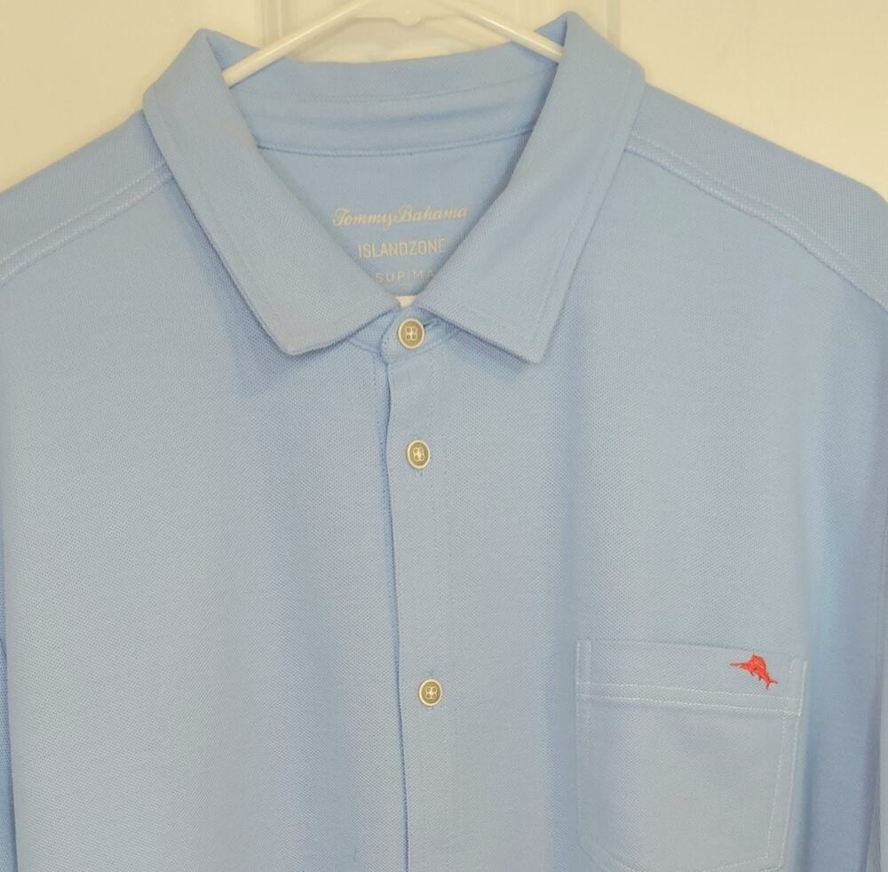 Tommy Bahama IslandZone Emfielder Shirt Men's XXL Light Blue Knit Button Up NWOT